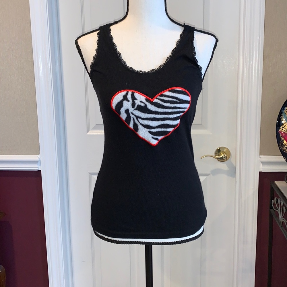 BLACK W ZEBRA HEART PAJAMA TANK TOP